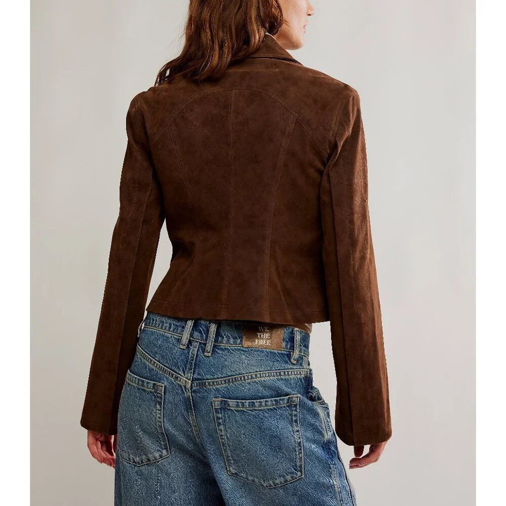 🆕 FREE PEOPLE We The Free River Vegan Suede Jacket / Double Espresso - Picture 3 of 7